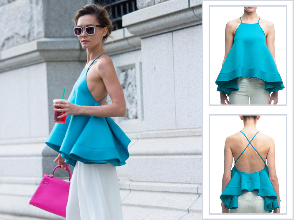 Fashion Bomb Daily Features Muehleder's Catherine Cross-Back Flare Top